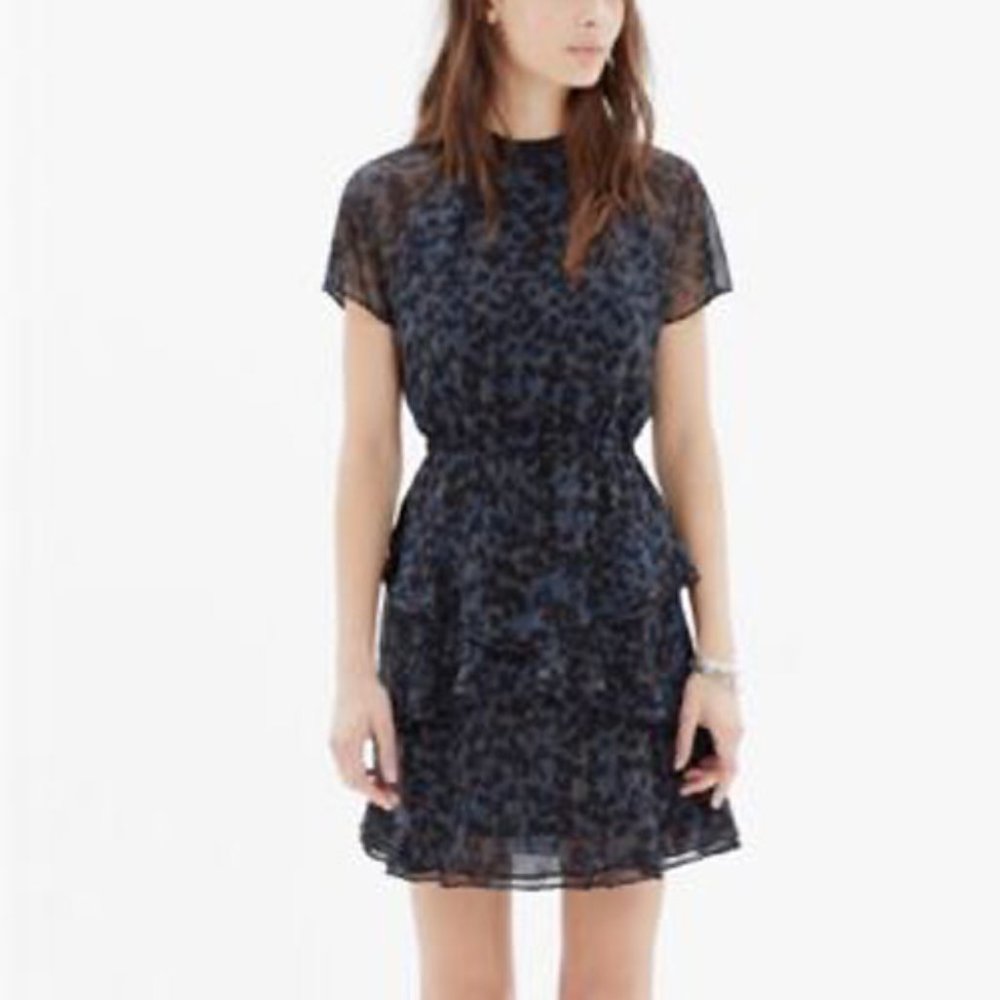 MADEWELL Inkspot Leopard Animal Print Dress, Navy/Black, 0